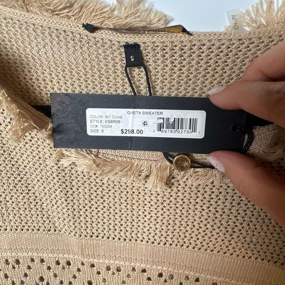 NWT Kobi Halperin Tan Open Stitch Fringe Pullover Sweater Top S - Picture 10 of 11